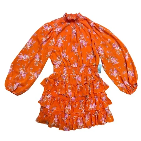 Floral Ruffle Dress in Vibrant Orange - Picture 5 of 15